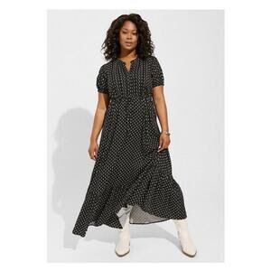 Torrid Black Print Puff Sleeve Challis Maxi Dress Sz.3